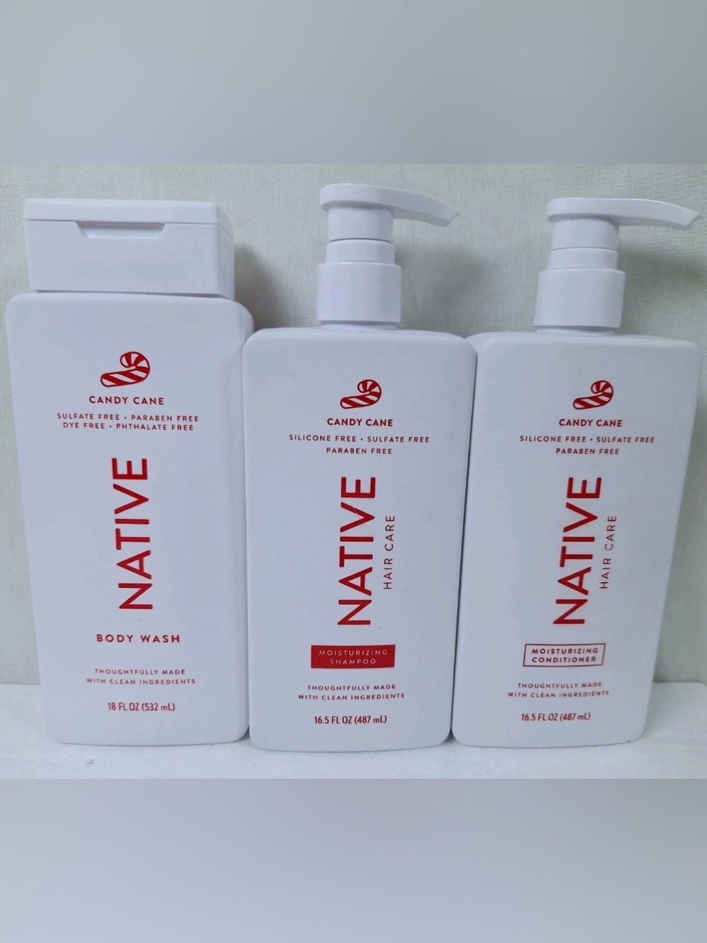 Native Candy Cane Body Wash Shampoo & Conditioner Set